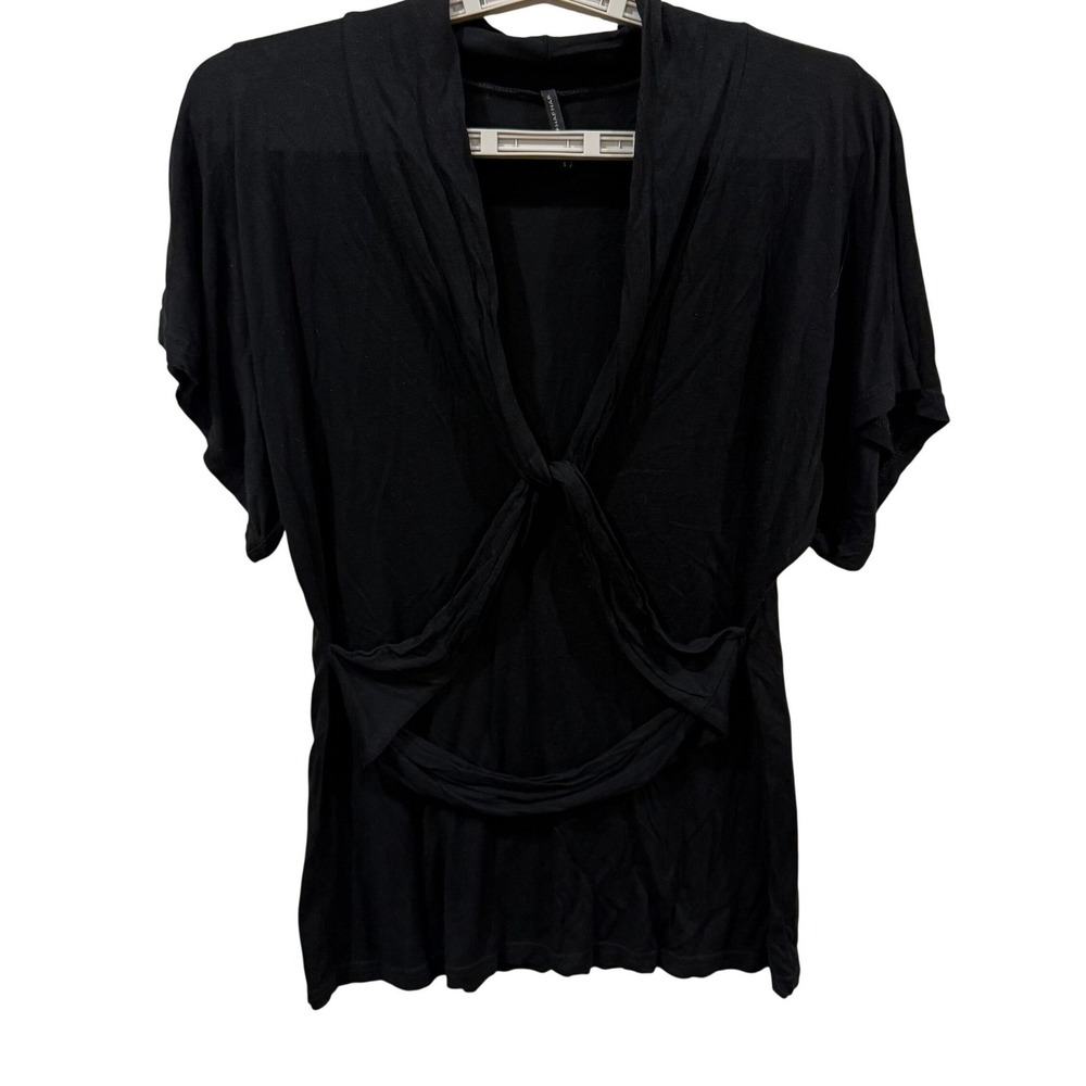 NAF NAF Womens Black Twist Front Draped V-Neck Short Sleeve Top Size S HNT120AD
